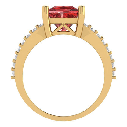 2.48 cttw Natural Garnet Solitaire with Zirconia Simulated Diamond Accents Engagement Ring - Solid Gold (Princess Cut,7.0mm)