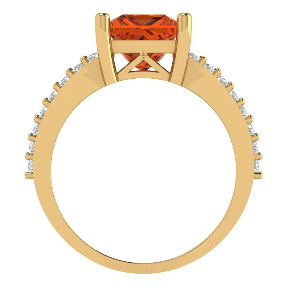 2.48 cttw Simulated Ruby Solitaire with Zirconia Simulated Diamond Accents Engagement Ring - Solid Gold (Princess Cut,7.0mm)