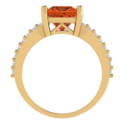 2.48 cttw Simulated Ruby Solitaire with Zirconia Simulated Diamond Accents Engagement Ring - Solid Gold (Princess Cut,7.0mm)