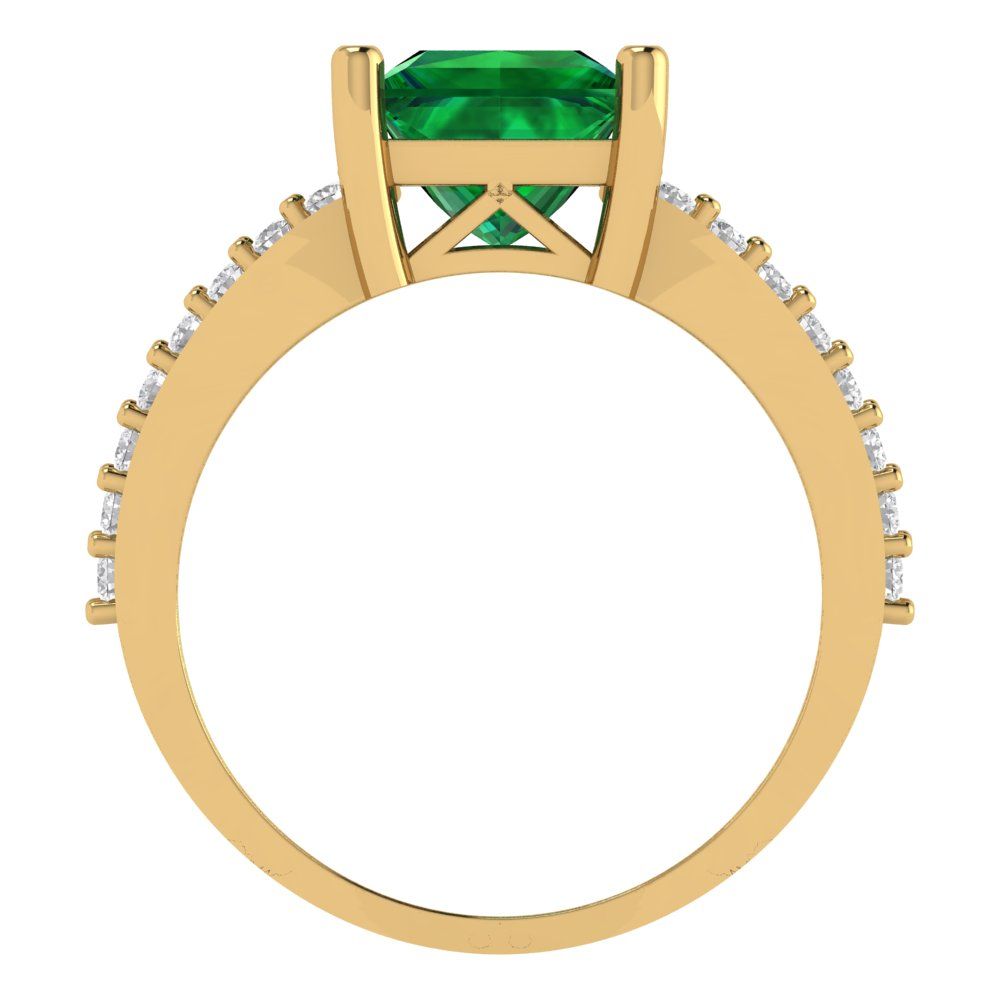 2.48 cttw Simulated Emerald Solitaire with Zirconia Simulated Diamond Accents Engagement Ring - Solid Gold (Princess Cut,7.0mm)
