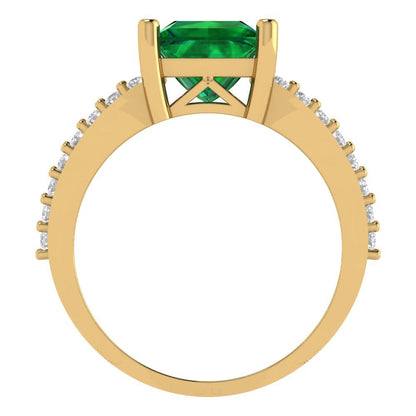 2.48 cttw Simulated Emerald Solitaire with Zirconia Simulated Diamond Accents Engagement Ring - Solid Gold (Princess Cut,7.0mm)