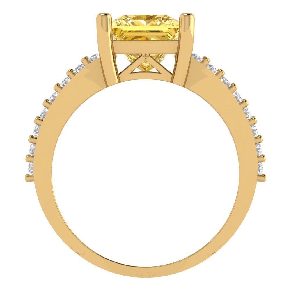 2.48 cttw Natural Citrine Solitaire with Zirconia Simulated Diamond Accents Engagement Ring - Solid Gold (Princess Cut,7.0mm)