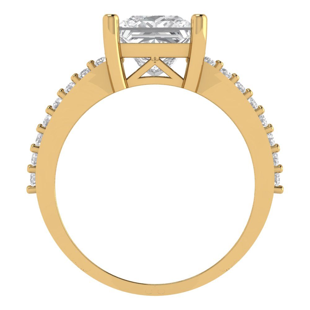 2.48 cttw Certified Moissanite Solitaire with Zirconia Simulated Diamond Accents Engagement Ring - Solid Gold (VVS1, D-F,Princess Cut,7.0mm)