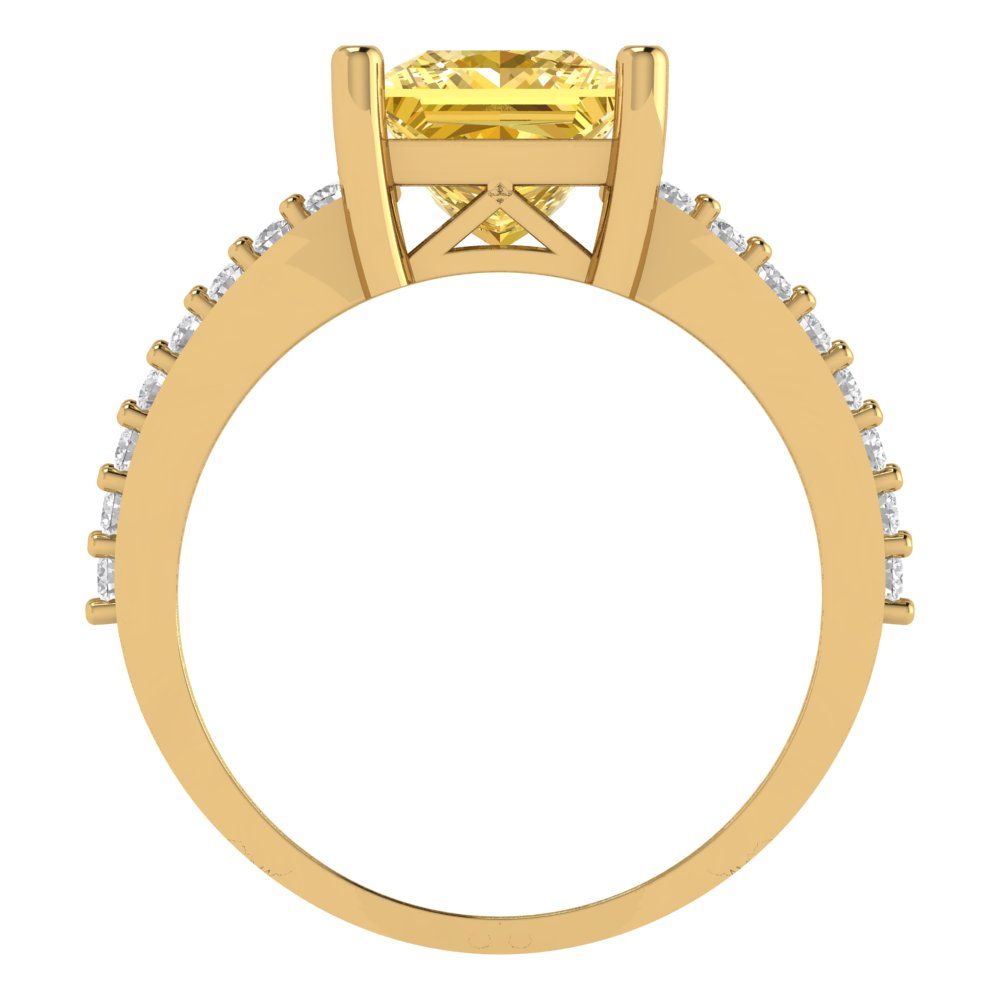 2.48 cttw Zirconia Simulated Yellow Diamond Solitaire with Zirconia Simulated Diamond Accents Engagement Ring - Solid Gold (VVS1, Princess Cut,7.0mm)