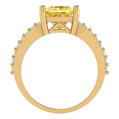 2.48 cttw Zirconia Simulated Yellow Diamond Solitaire with Zirconia Simulated Diamond Accents Engagement Ring - Solid Gold (VVS1, Princess Cut,7.0mm)