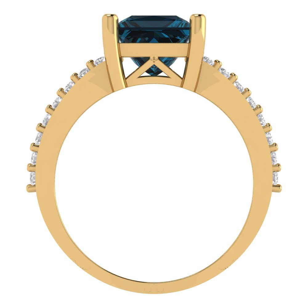 2.48 cttw Natural London Blue Topaz Solitaire with Zirconia Simulated Diamond Accents Engagement Ring - Solid Gold (Princess Cut,7.0mm)