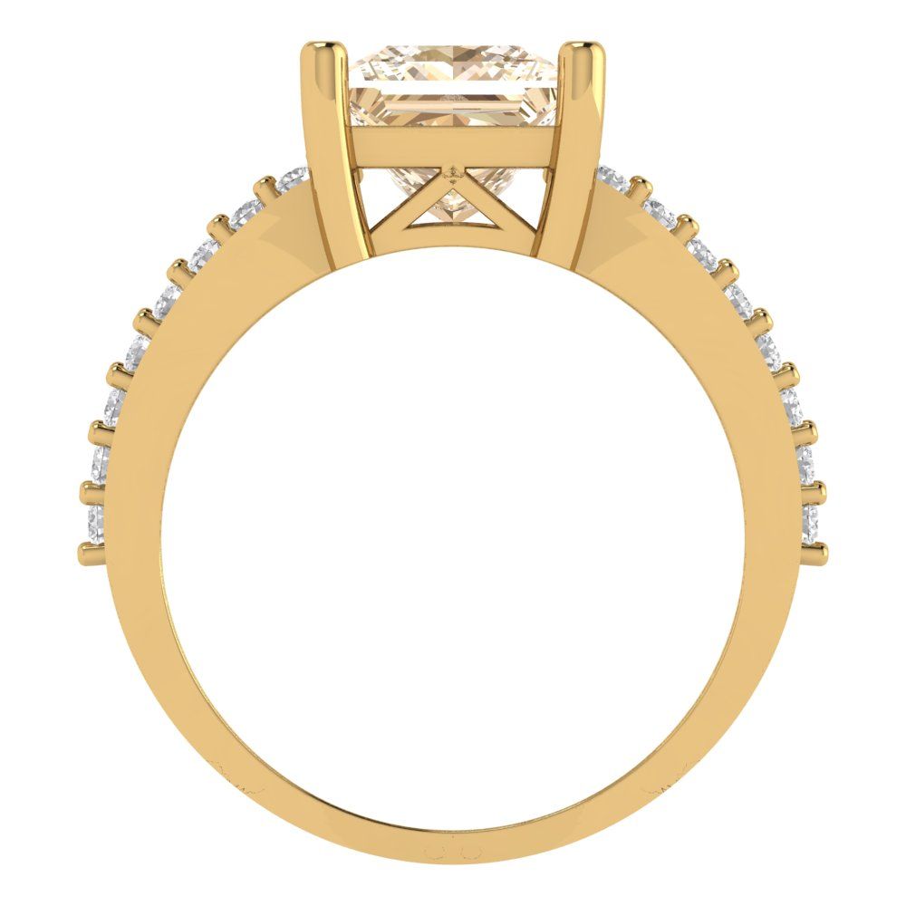 2.48 cttw Natural Morganite Solitaire with Zirconia Simulated Diamond Accents Engagement Ring - Solid Gold (Princess Cut,7.0mm)