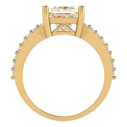 2.48 cttw Natural Morganite Solitaire with Zirconia Simulated Diamond Accents Engagement Ring - Solid Gold (Princess Cut,7.0mm)