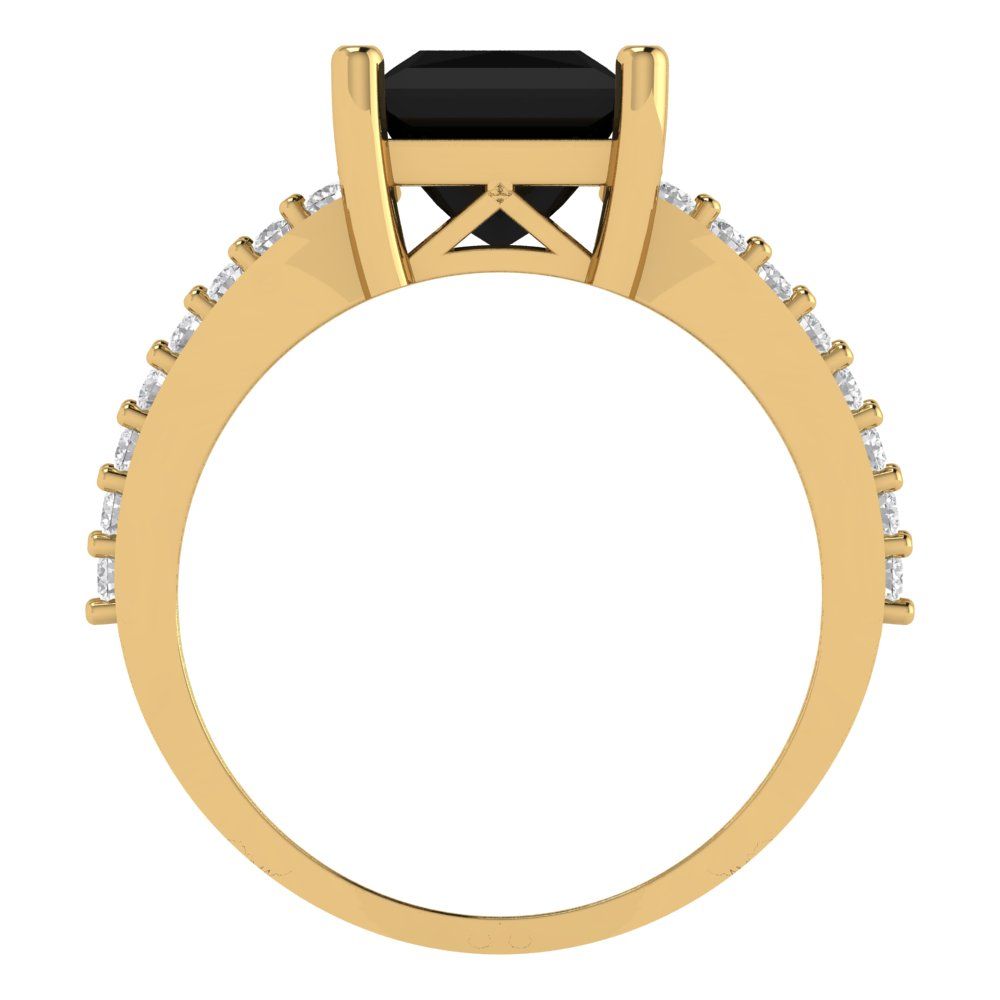 2.48 cttw Natural Onyx Solitaire with Zirconia Simulated Diamond Accents Engagement Ring - Solid Gold (Princess Cut,7.0mm)