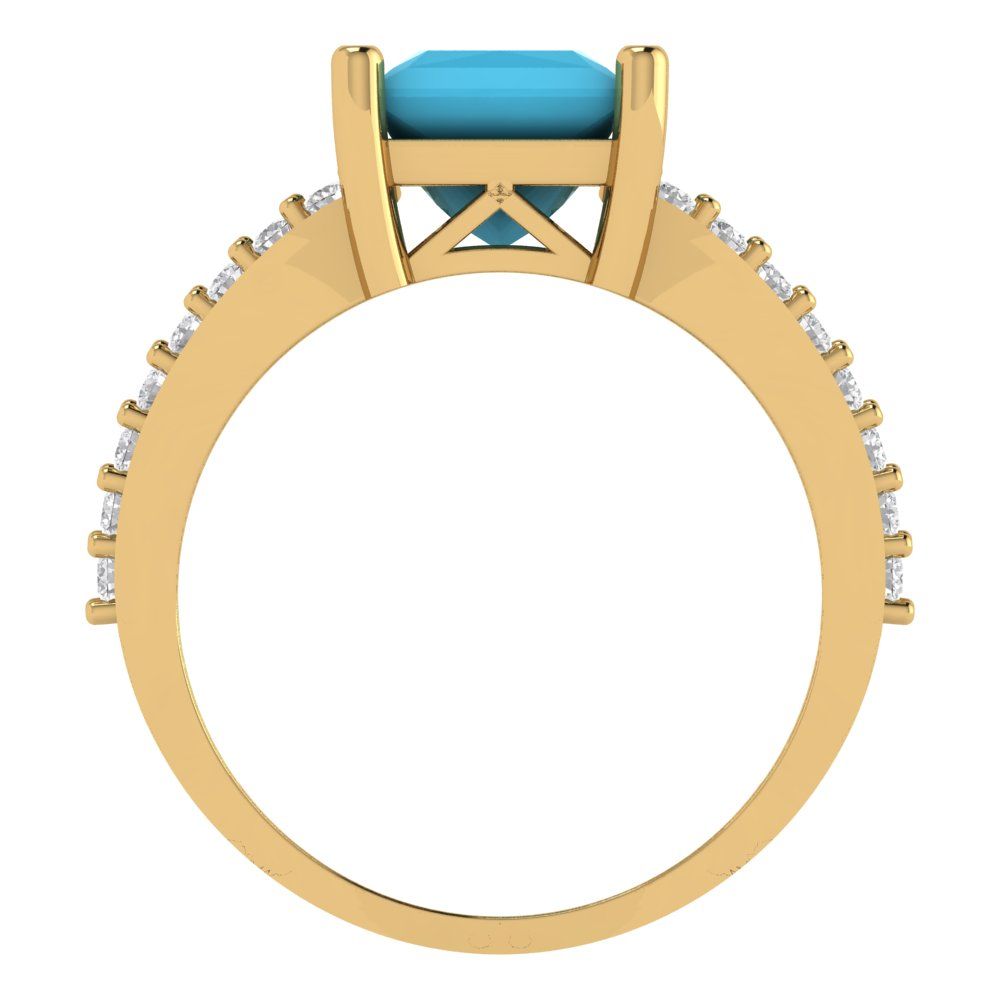 2.48 cttw Simulated Turquoise Solitaire with Zirconia Simulated Diamond Accents Engagement Ring - Solid Gold (Princess Cut,7.0mm)