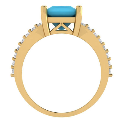 2.48 cttw Simulated Turquoise Solitaire with Zirconia Simulated Diamond Accents Engagement Ring - Solid Gold (Princess Cut,7.0mm)