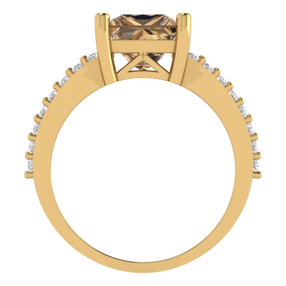 2.48 cttw Zirconia Simulated Champagne Diamond Solitaire with Zirconia Simulated Diamond Accents Engagement Ring - Solid Gold (VVS1, Princess Cut,7.0mm)