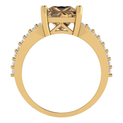 2.48 cttw Zirconia Simulated Champagne Diamond Solitaire with Zirconia Simulated Diamond Accents Engagement Ring - Solid Gold (VVS1, Princess Cut,7.0mm)