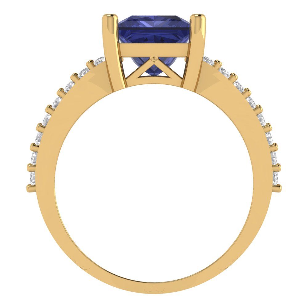 2.48 cttw Simulated Tanzanite Solitaire with Zirconia Simulated Diamond Accents Engagement Ring - Solid Gold (Princess Cut,7.0mm)