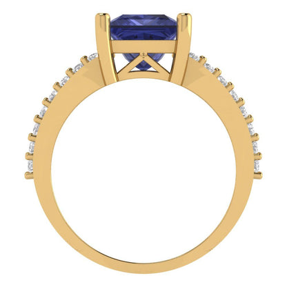 2.48 cttw Simulated Tanzanite Solitaire with Zirconia Simulated Diamond Accents Engagement Ring - Solid Gold (Princess Cut,7.0mm)