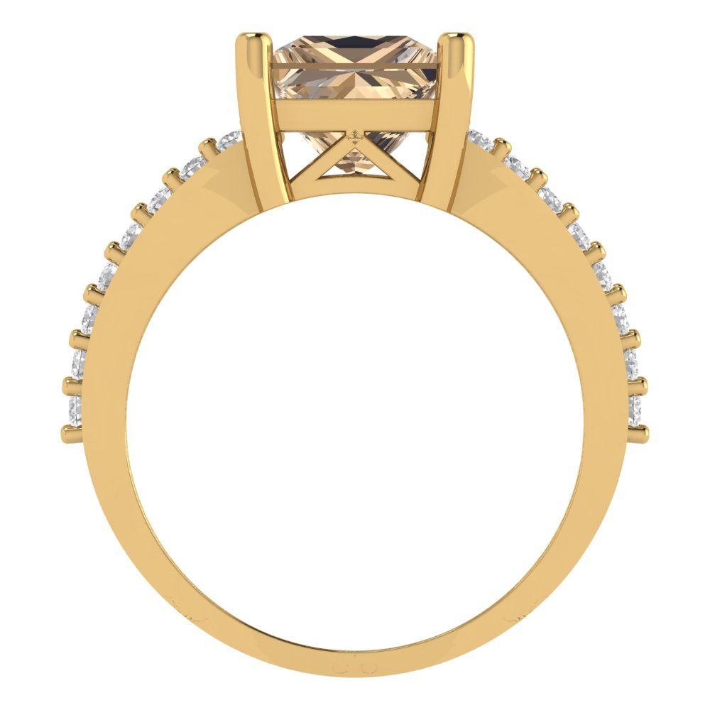 2.48 cttw Yellow Moissanite Solitaire with Zirconia Simulated Diamond Accents Engagement Ring - Solid Gold (Princess Cut,7.0mm)