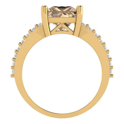 2.48 cttw Yellow Moissanite Solitaire with Zirconia Simulated Diamond Accents Engagement Ring - Solid Gold (Princess Cut,7.0mm)