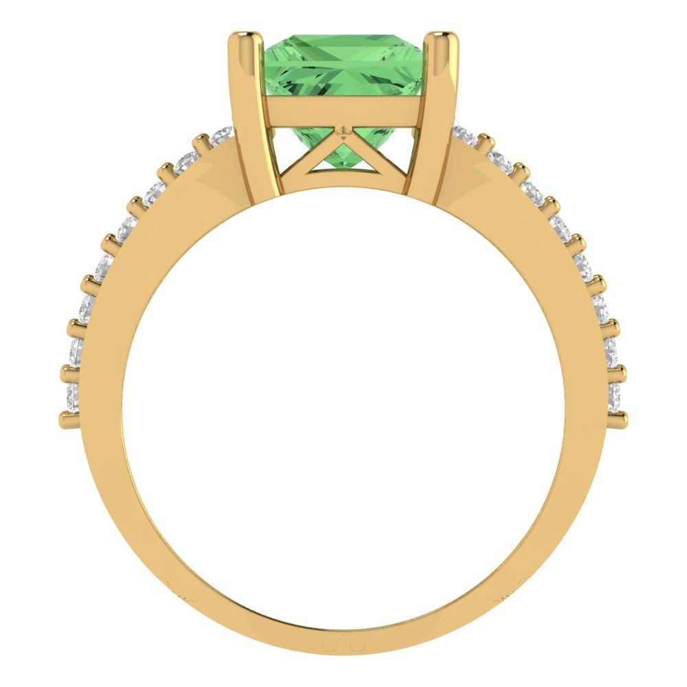 2.48 cttw Zirconia Simulated Green Diamond Solitaire with Zirconia Simulated Diamond Accents Engagement Ring - Solid Gold (VVS1, Princess Cut,7.0mm)