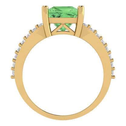 2.48 cttw Zirconia Simulated Green Diamond Solitaire with Zirconia Simulated Diamond Accents Engagement Ring - Solid Gold (VVS1, Princess Cut,7.0mm)