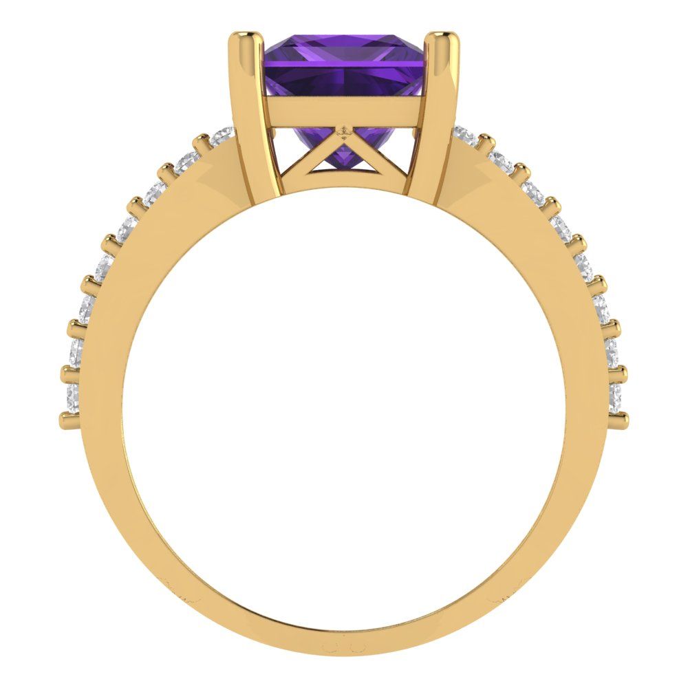 2.48 cttw Natural Amethyst Solitaire with Zirconia Simulated Diamond Accents Engagement Ring - Solid Gold (Princess Cut,7.0mm)