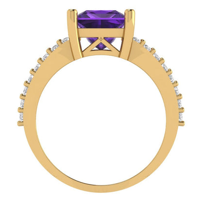 2.48 cttw Natural Amethyst Solitaire with Zirconia Simulated Diamond Accents Engagement Ring - Solid Gold (Princess Cut,7.0mm)