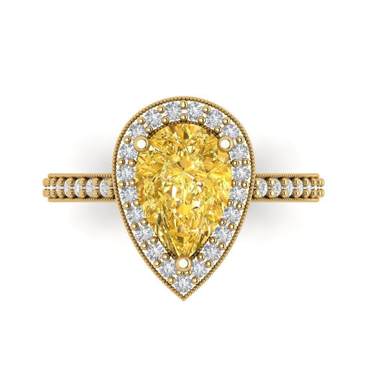 2.36 cttw Natural Citrine Hidden Halo Engagement Ring - Solid Yellow Gold (VVS1, Pear Cut,10x7mm)