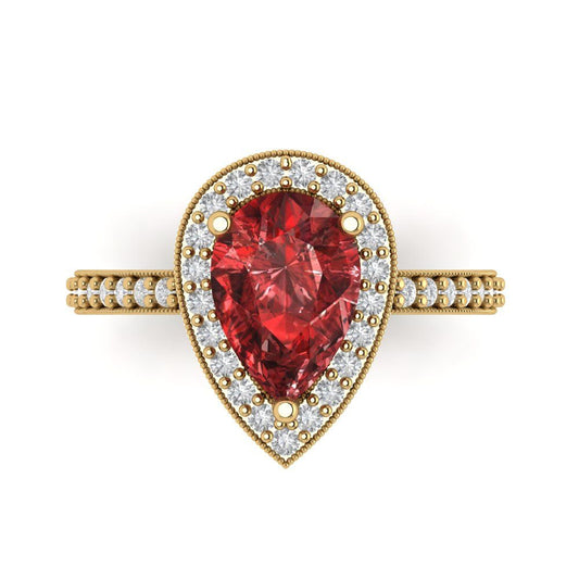 2.36 cttw Natural Garnet Hidden Halo Engagement Ring - Solid Yellow Gold (VVS1, Pear Cut,10x7mm)