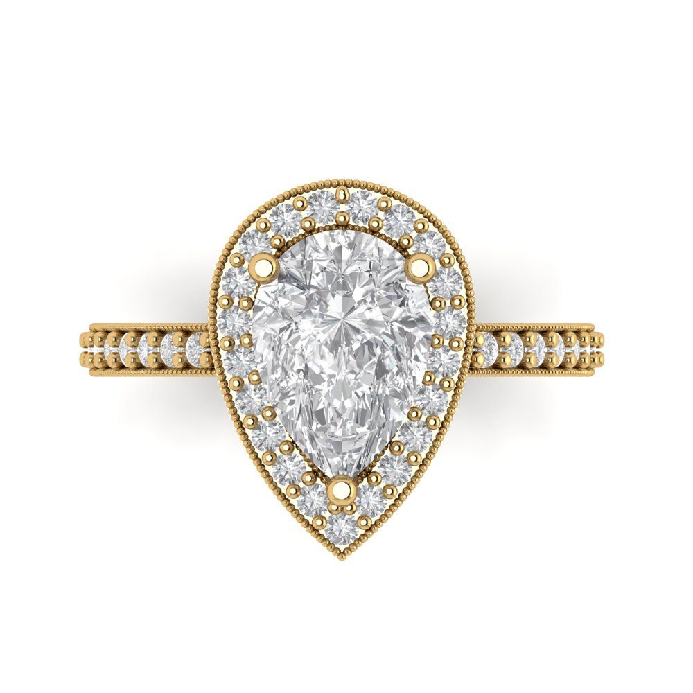 2.36 cttw White Sapphire Hidden Halo Engagement Ring - Solid Gold (Pear Cut,10x7mm)