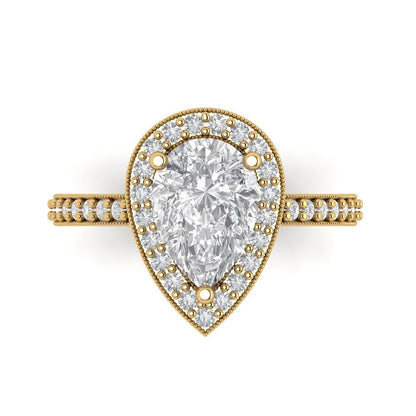 2.36 cttw White Sapphire Hidden Halo Engagement Ring - Solid Gold (Pear Cut,10x7mm)