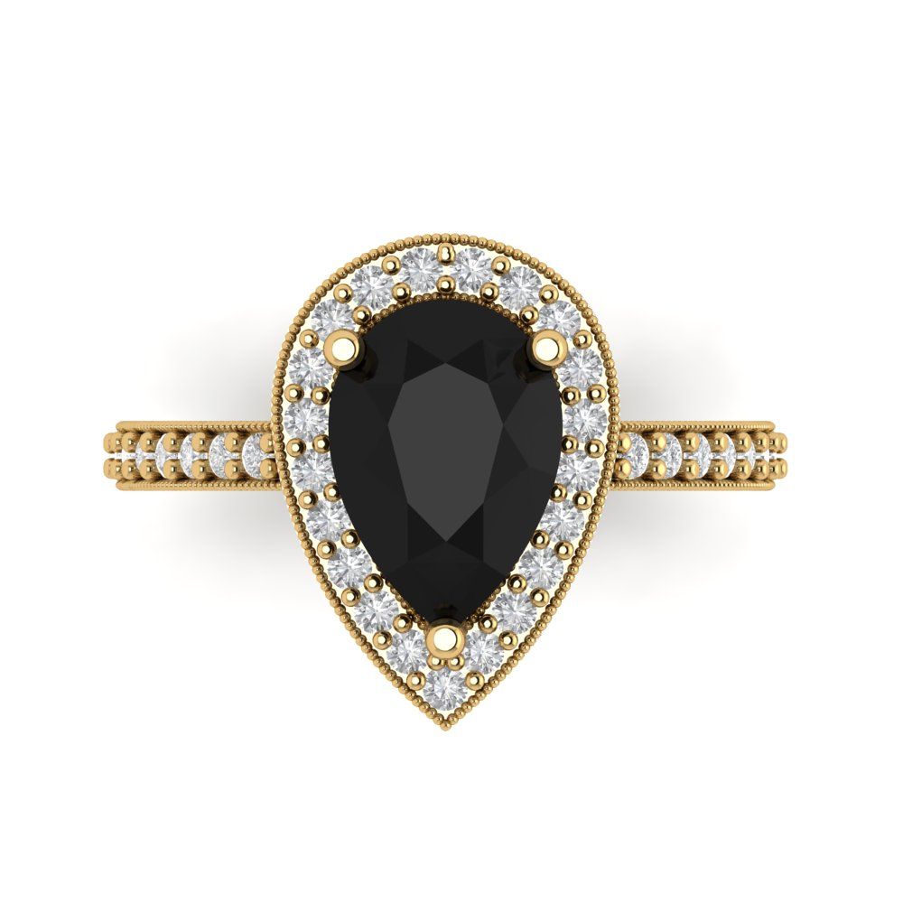 2.36 cttw Natural Onyx Hidden Halo Engagement Ring - Solid Gold (Pear Cut,10x7mm)