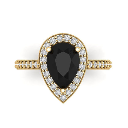 2.36 cttw Natural Onyx Hidden Halo Engagement Ring - Solid Gold (Pear Cut,10x7mm)