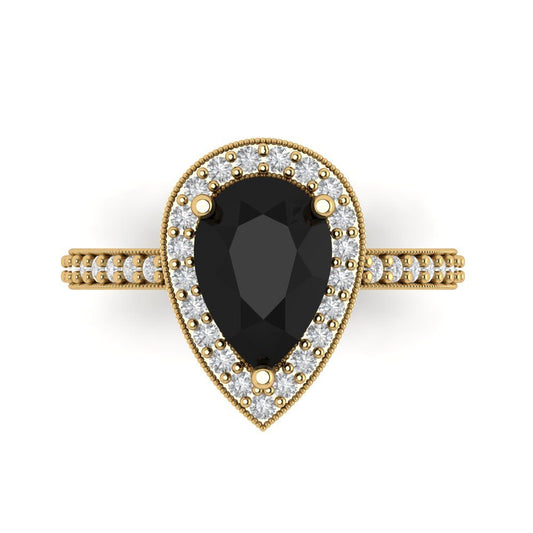 2.36 cttw Natural Onyx Hidden Halo Engagement Ring - Solid Yellow Gold (VVS1, Pear Cut,10x7mm)