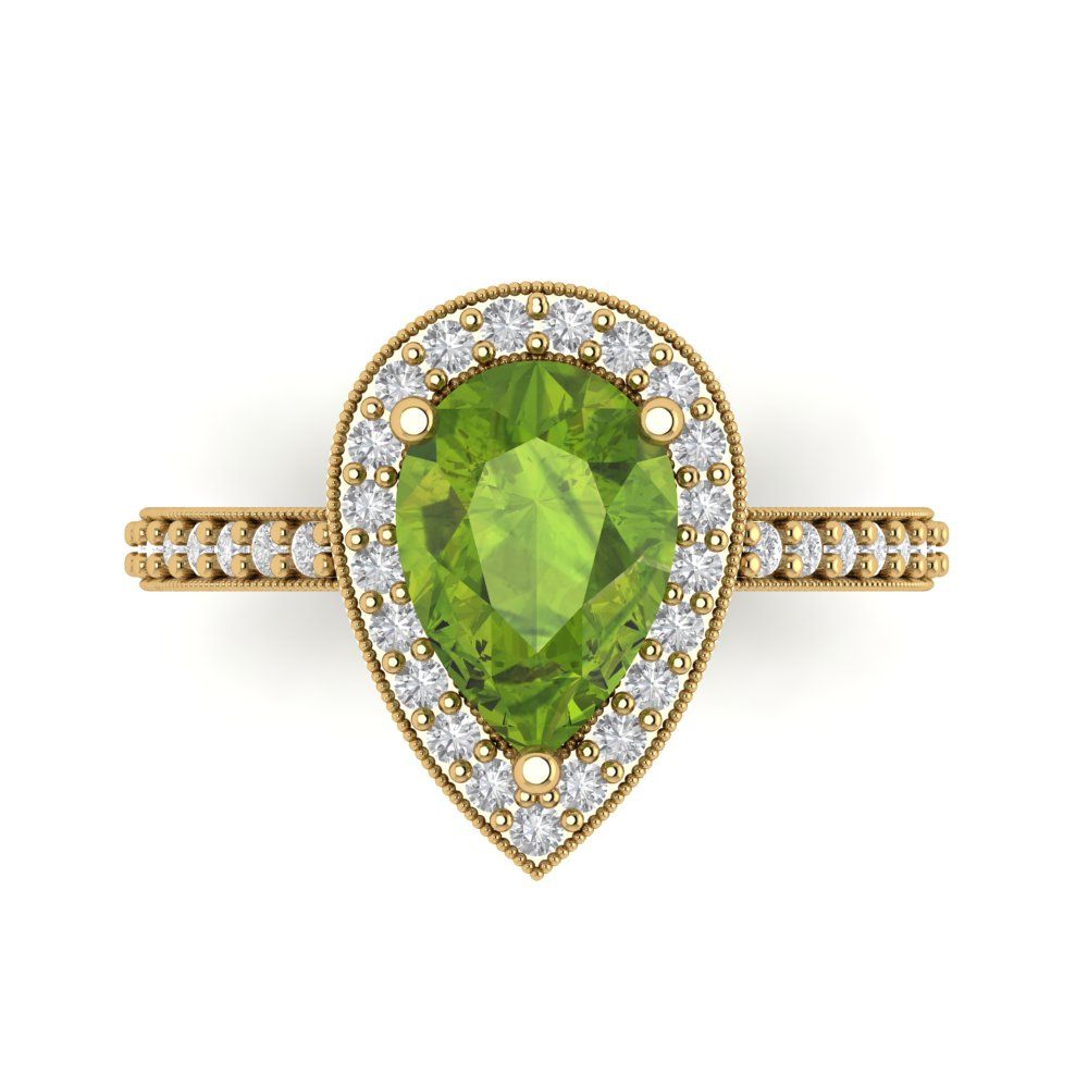 2.36 cttw Natural Peridot Hidden Halo Engagement Ring - Solid Gold (Pear Cut,10x7mm)