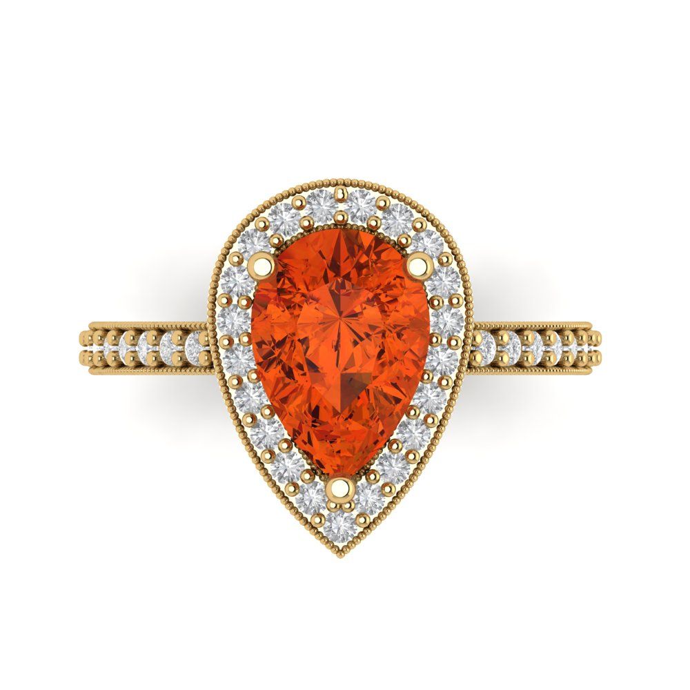 2.36 cttw Zirconia Simulated Red Diamond Hidden Halo Engagement Ring - Solid Gold (VVS1, Pear Cut,10x7mm)