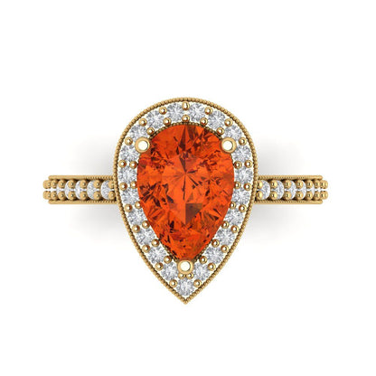 2.36 cttw Zirconia Simulated Red Diamond Hidden Halo Engagement Ring - Solid Gold (VVS1, Pear Cut,10x7mm)