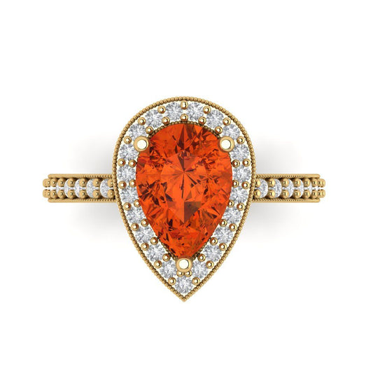 2.36 cttw Zirconia Simulated Red Diamond Hidden Halo Engagement Ring - Solid Yellow Gold (VVS1, Pear Cut,10x7mm)