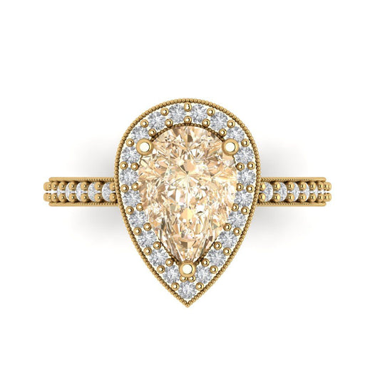 2.36 cttw Natural Morganite Hidden Halo Engagement Ring - Solid Yellow Gold (VVS1, Pear Cut,10x7mm)