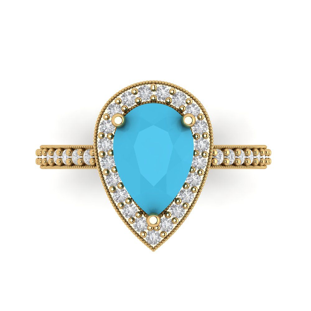 2.36 cttw Simulated Turquoise Hidden Halo Engagement Ring - Solid Gold (Pear Cut,10x7mm)