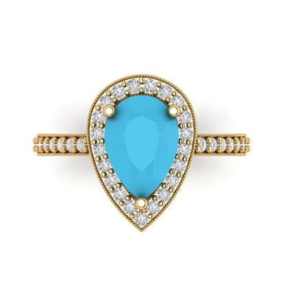 2.36 cttw Simulated Turquoise Hidden Halo Engagement Ring - Solid Gold (Pear Cut,10x7mm)