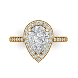 2.1 ct Brilliant Pear Cut Natural Diamond Stone Clarity SI1-2 Color I-J Yellow Gold Halo Solitaire with Accents Ring