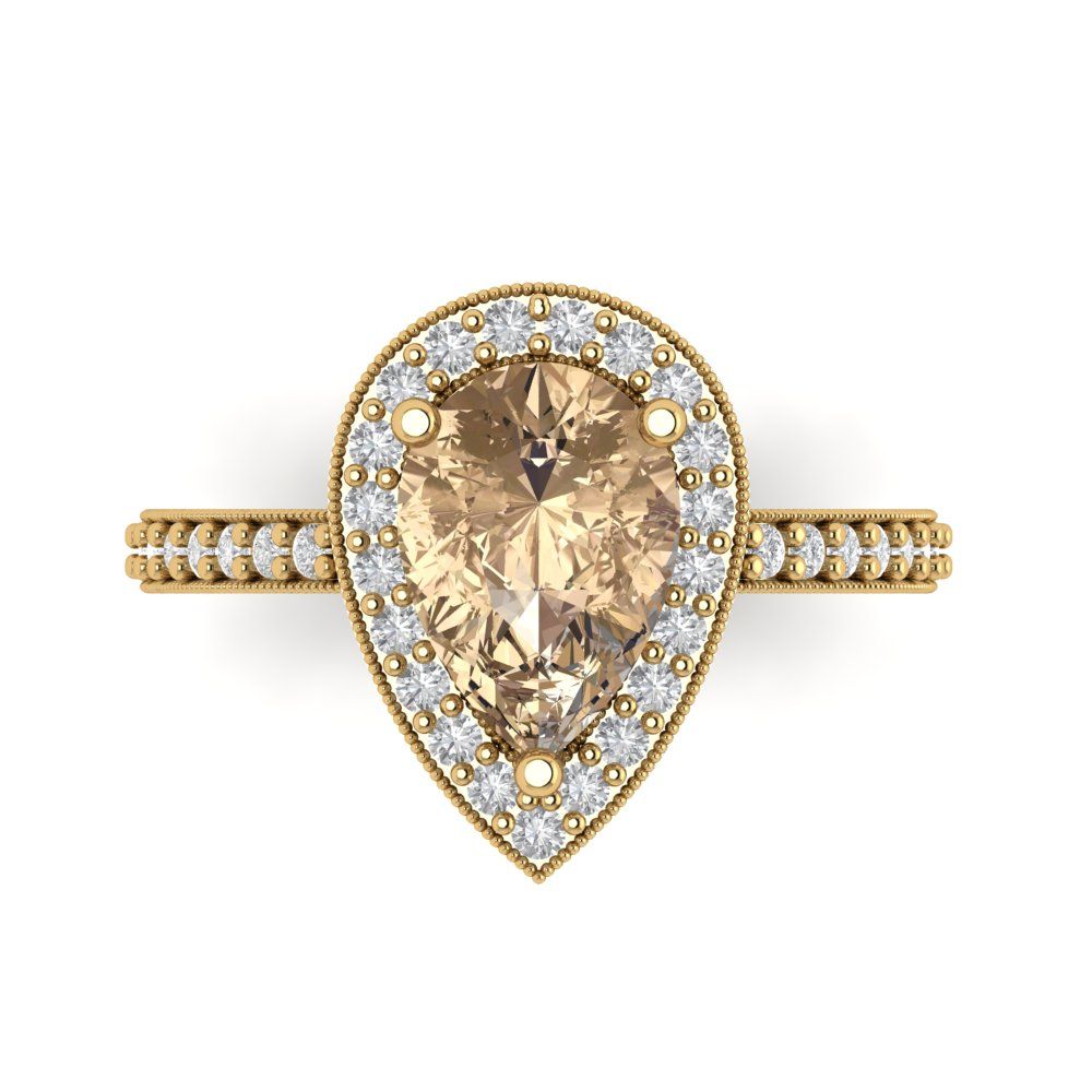 2.36 cttw Yellow Moissanite Hidden Halo Engagement Ring - Solid Gold (Pear Cut,10x7mm)