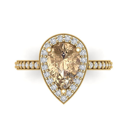 2.36 cttw Yellow Moissanite Hidden Halo Engagement Ring - Solid Gold (Pear Cut,10x7mm)