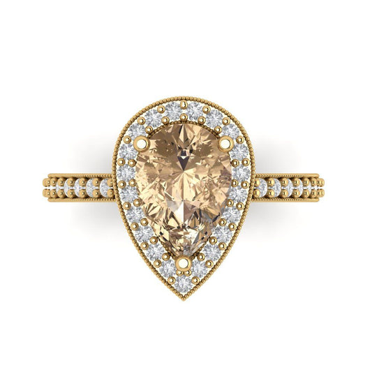 2.36 cttw Yellow Moissanite Hidden Halo Engagement Ring - Solid Yellow Gold (VVS1, Pear Cut,10x7mm)
