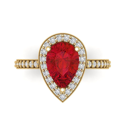 2.36 cttw Simulated Pink Tourmaline Hidden Halo Engagement Ring - Solid Yellow Gold (VVS1, Pear Cut,10x7mm)