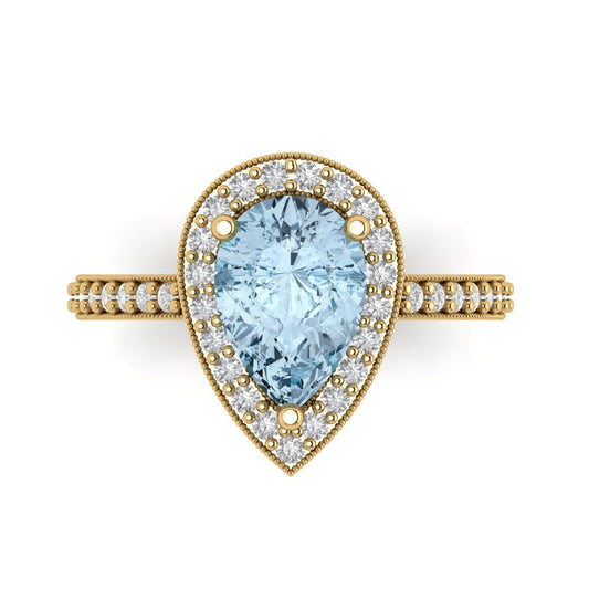 2.36 cttw Natural Sky Blue Topaz Hidden Halo Engagement Ring - Solid Yellow Gold (VVS1, Pear Cut,10x7mm)