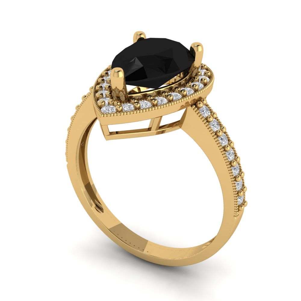 2.36 cttw Natural Onyx Hidden Halo Engagement Ring - Solid Gold (Pear Cut,10x7mm)