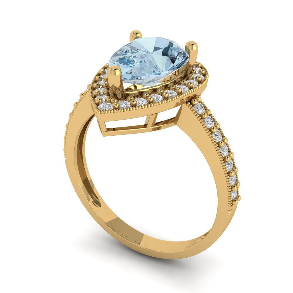 2.36 cttw Natural Sky Blue Topaz Hidden Halo Engagement Ring - Solid Gold (Pear Cut,10x7mm)