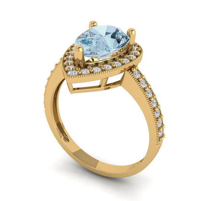 2.36 cttw Natural Sky Blue Topaz Hidden Halo Engagement Ring - Solid Gold (Pear Cut,10x7mm)