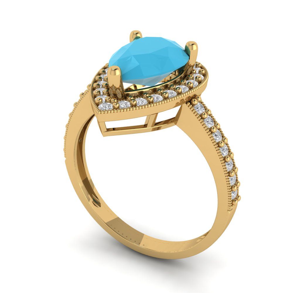 2.36 cttw Simulated Turquoise Hidden Halo Engagement Ring - Solid Gold (Pear Cut,10x7mm)