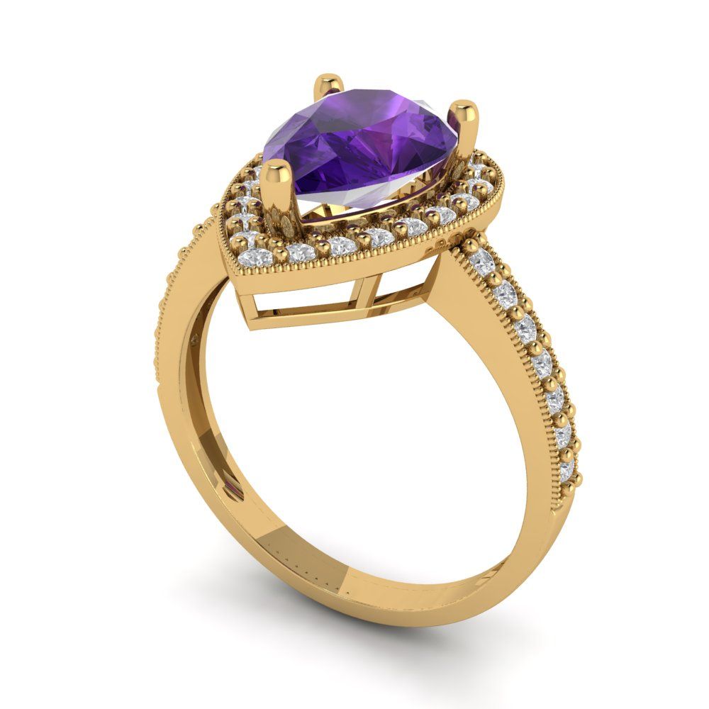 2.36 cttw Natural Amethyst Hidden Halo Engagement Ring - Solid Gold (Pear Cut,10x7mm)